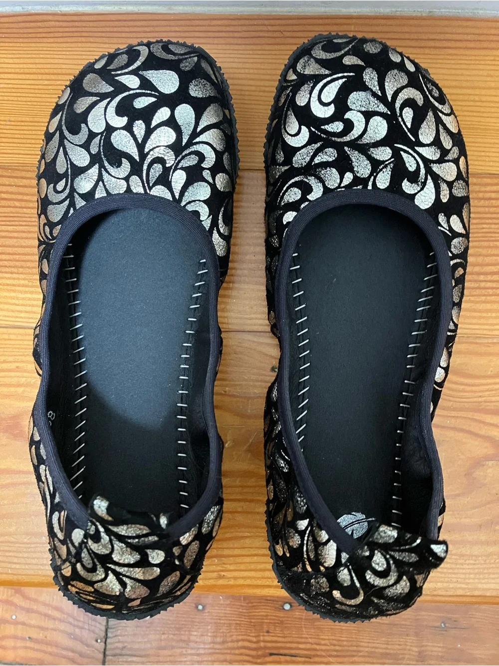 Peerko Barefoot Ballet Flats Petite Lumina Black Suede Silver Minimalist 38